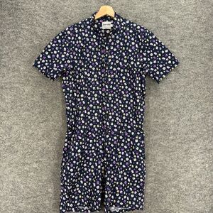 Romper Jack Romper Women XL Blue Floral Crew Neck Short Sleeve Button Cotton